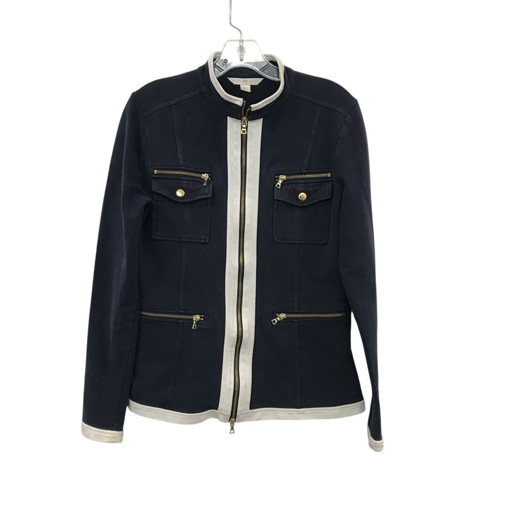Boston Proper Double Zip Size S Navy White Utility Jacket Stretch